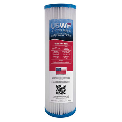 USWF 20 Micron 10"x2.5" Pleated Polyester Sediment Filter - Whole House Cartridges - 6.32 - DiscountFilterStore.com