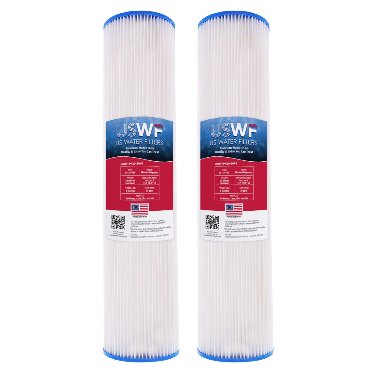 USWF 20 Micron 20"x4.5" Pleated Polyester Sediment Filter - DiscountFilterStore.com