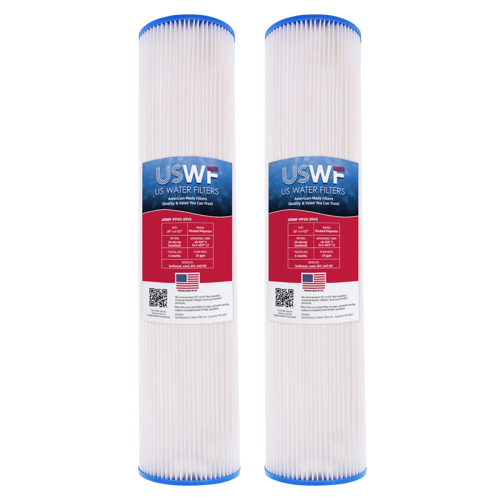 USWF 20 Micron 20"x4.5" Pleated Polyester Sediment Filter - DiscountFilterStore.com