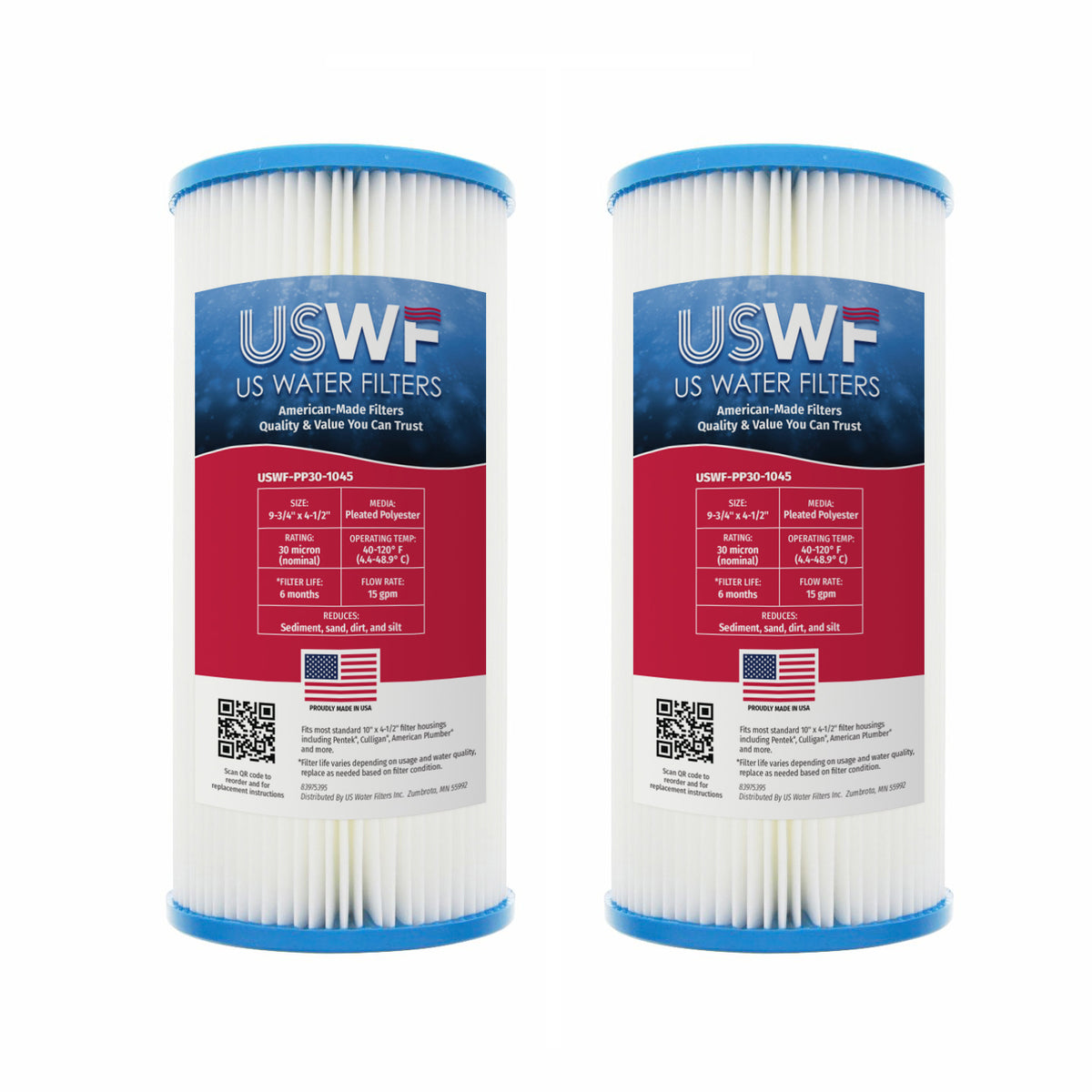 USWF 30 Micron 10"x4.5" Pleated Polyester Sediment Filter - DiscountFilterStore.com