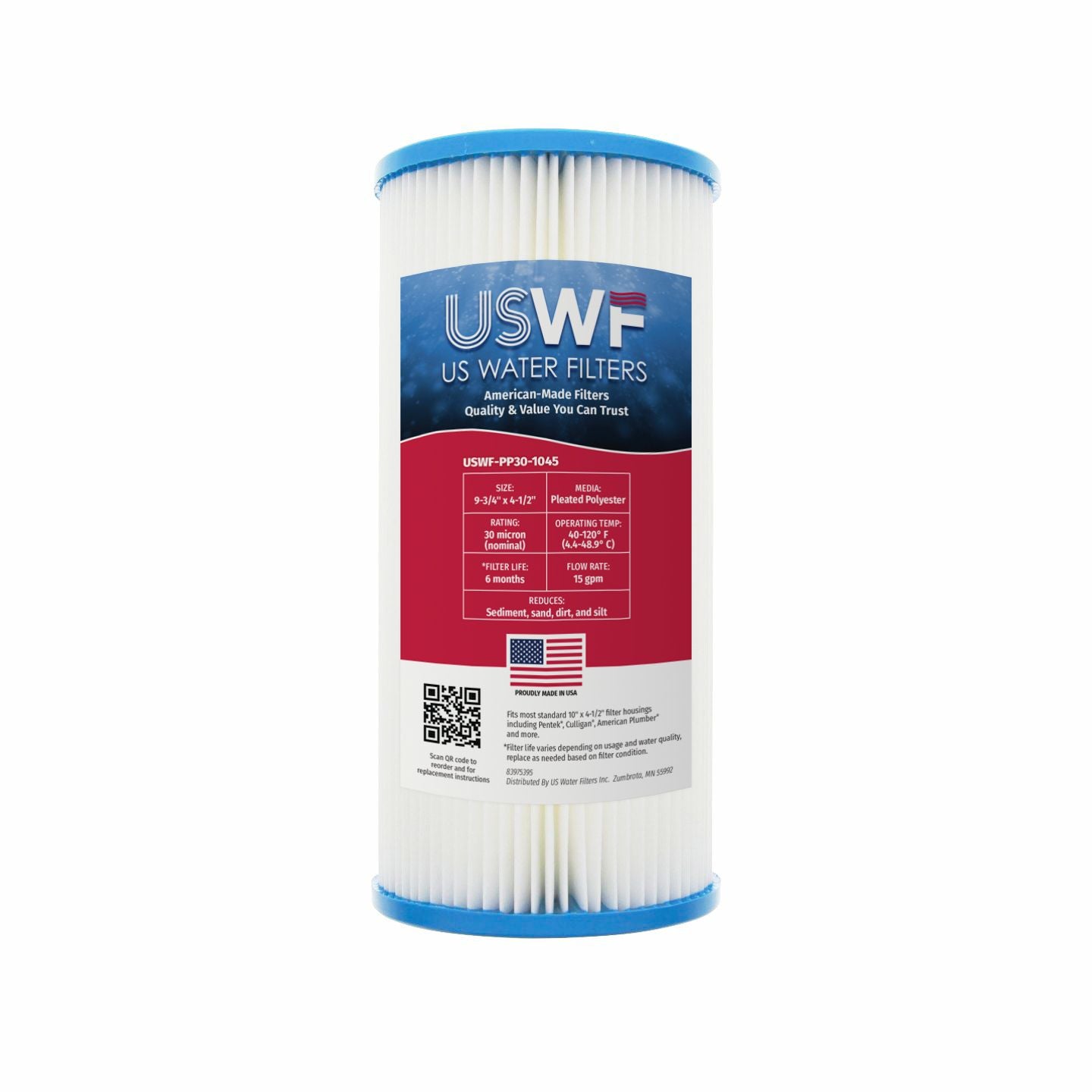 USWF 30 Micron 10"x4.5" Pleated Polyester Sediment Filter - DiscountFilterStore.com