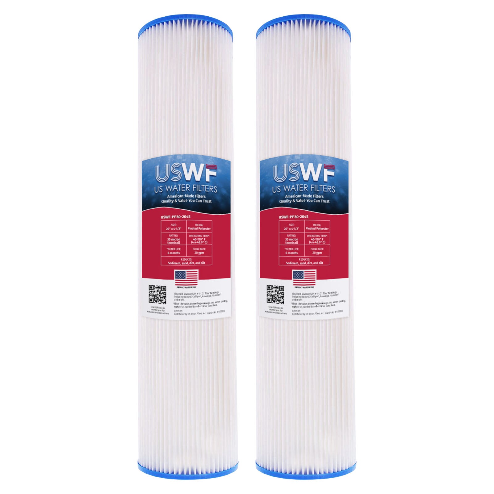 USWF 30 Micron 20"x4.5" Pleated Polyester Sediment Filter - DiscountFilterStore.com