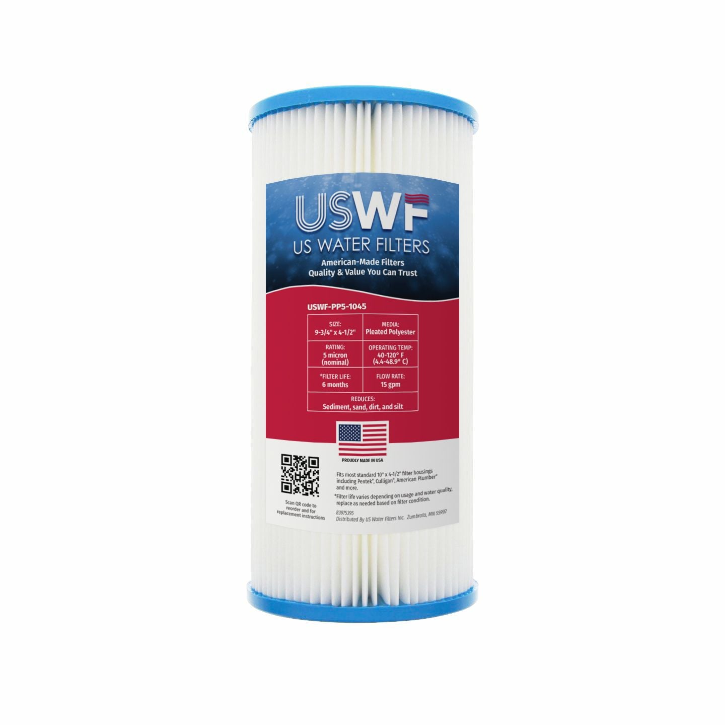 USWF 5 Micron 10"x4.5" Pleated Polyester Sediment Filter - DiscountFilterStore.com
