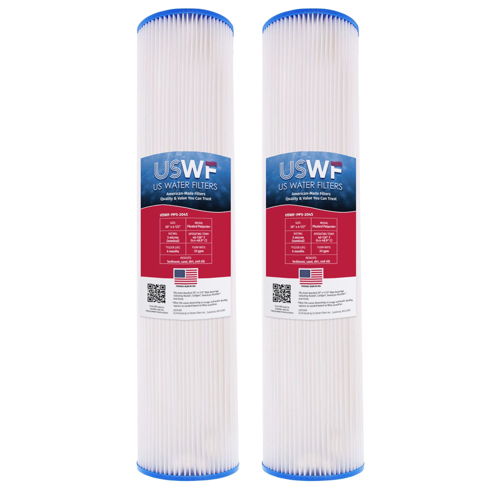 USWF 5 Micron 20"x4.5" Pleated Polyester Sediment Filter - DiscountFilterStore.com
