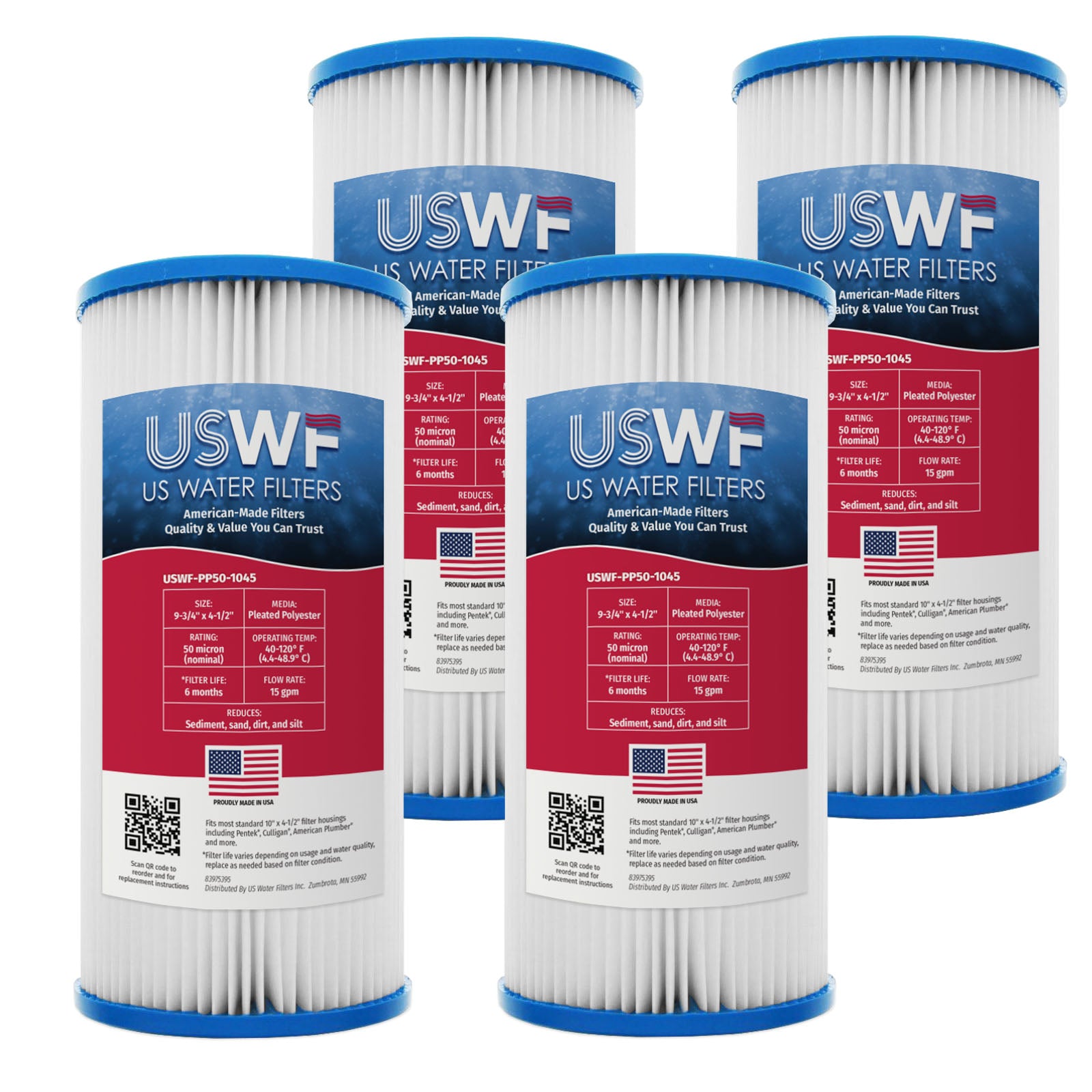 USWF 50 Micron 10"x4.5" Pleated Polyester Sediment Filter - DiscountFilterStore.com