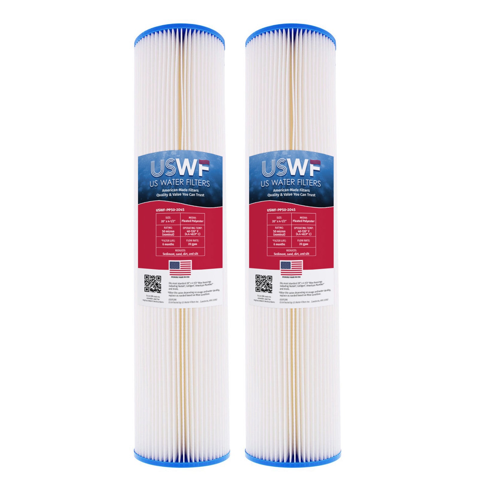 USWF 50 Micron 20"x4.5" Pleated Polyester Sediment Filter - DiscountFilterStore.com
