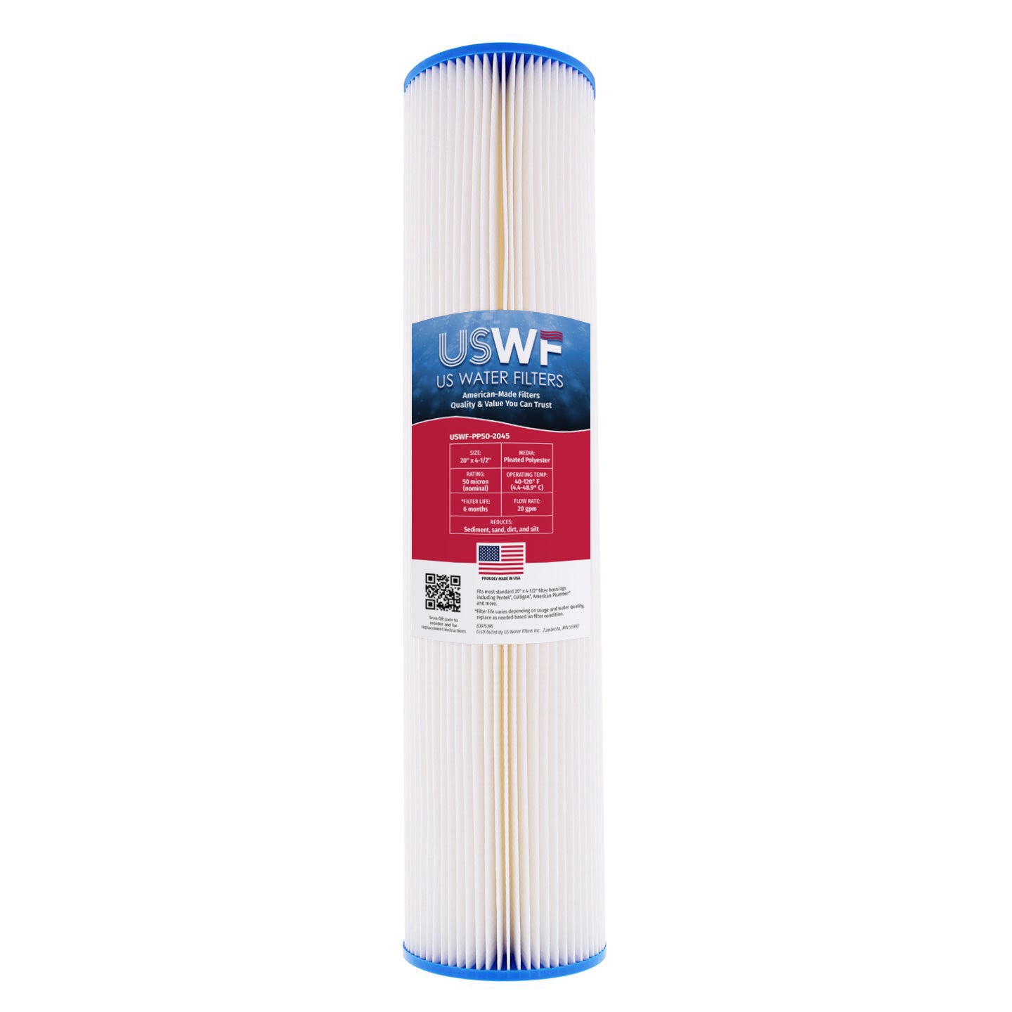 USWF 50 Micron 20"x4.5" Pleated Polyester Sediment Filter - DiscountFilterStore.com