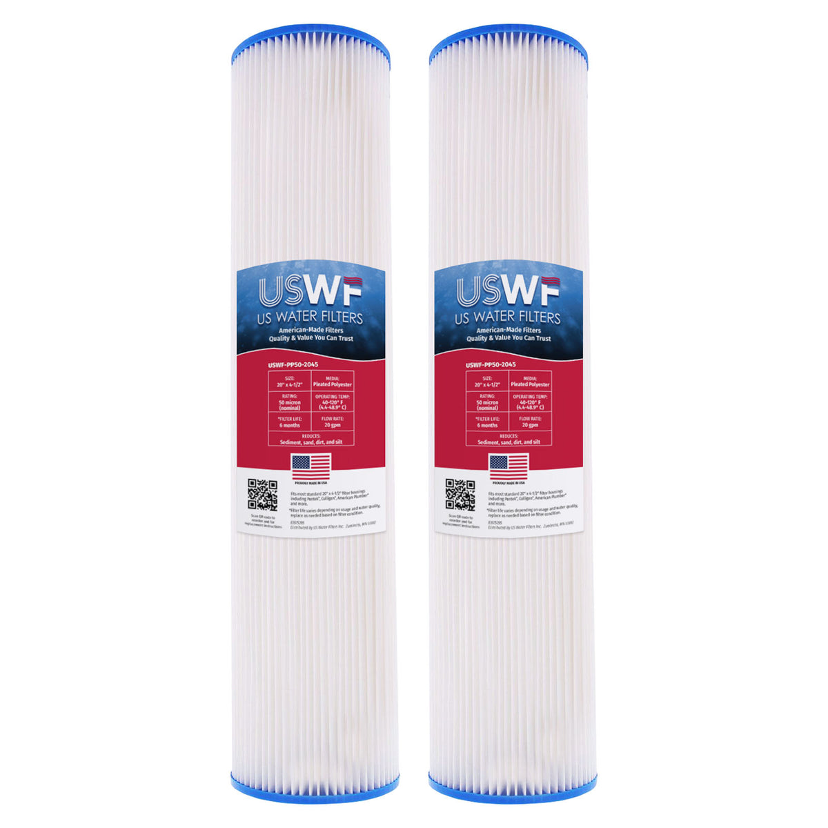 USWF 50 Micron 20"x4.5" Pleated Polyester Sediment Filter - DiscountFilterStore.com