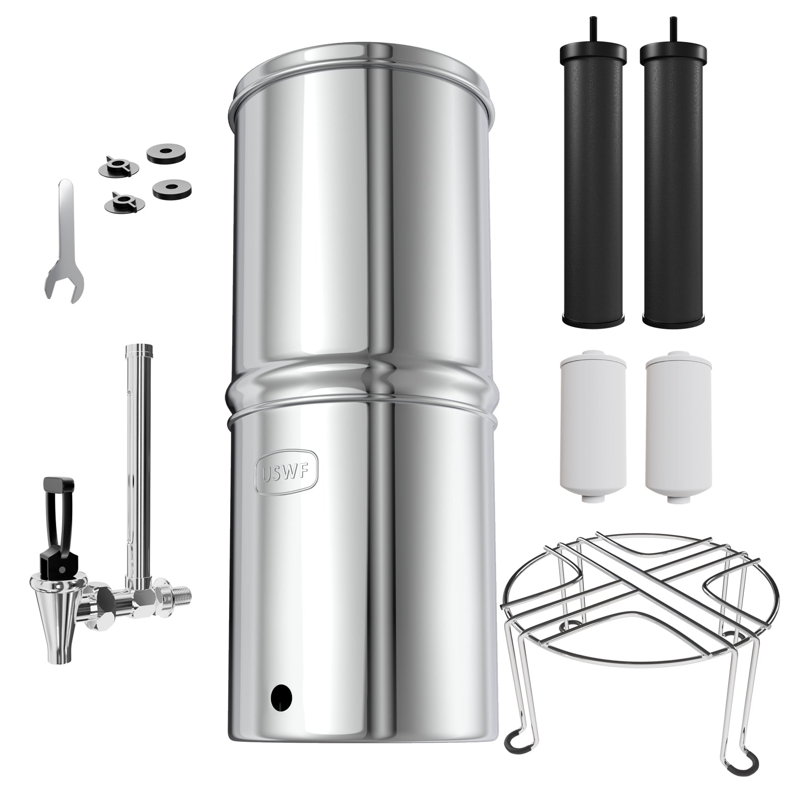 USWF 2.25 Gallon Stainless Steel Gravity Fed Filter System with Fluoride Filtration - Countertop & Faucet Filters - 124.0 - DiscountFilterStore.com