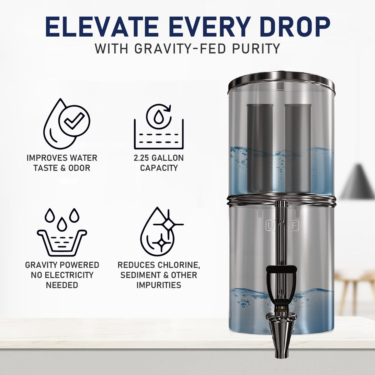 USWF 2.25 Gallon Stainless Steel Gravity Fed Filter System - DiscountFilterStore.com