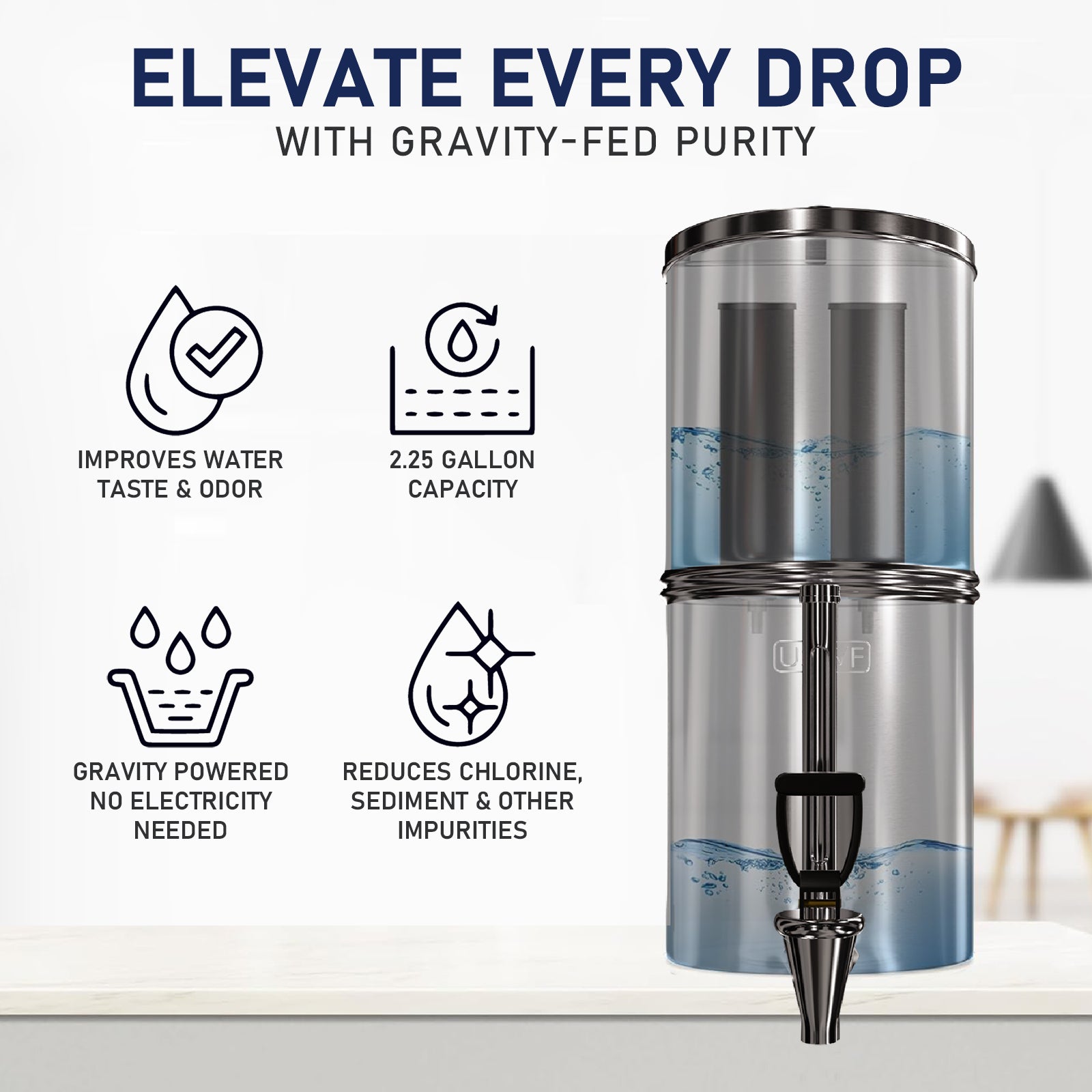 USWF 2.25 Gallon Stainless Steel Gravity Fed Filter System - DiscountFilterStore.com