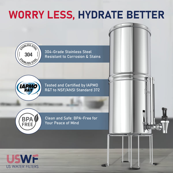USWF 2.25 Gallon Stainless Steel Gravity Fed Filter System with Fluoride Filtration - Countertop & Faucet Filters - 124.0 - DiscountFilterStore.com
