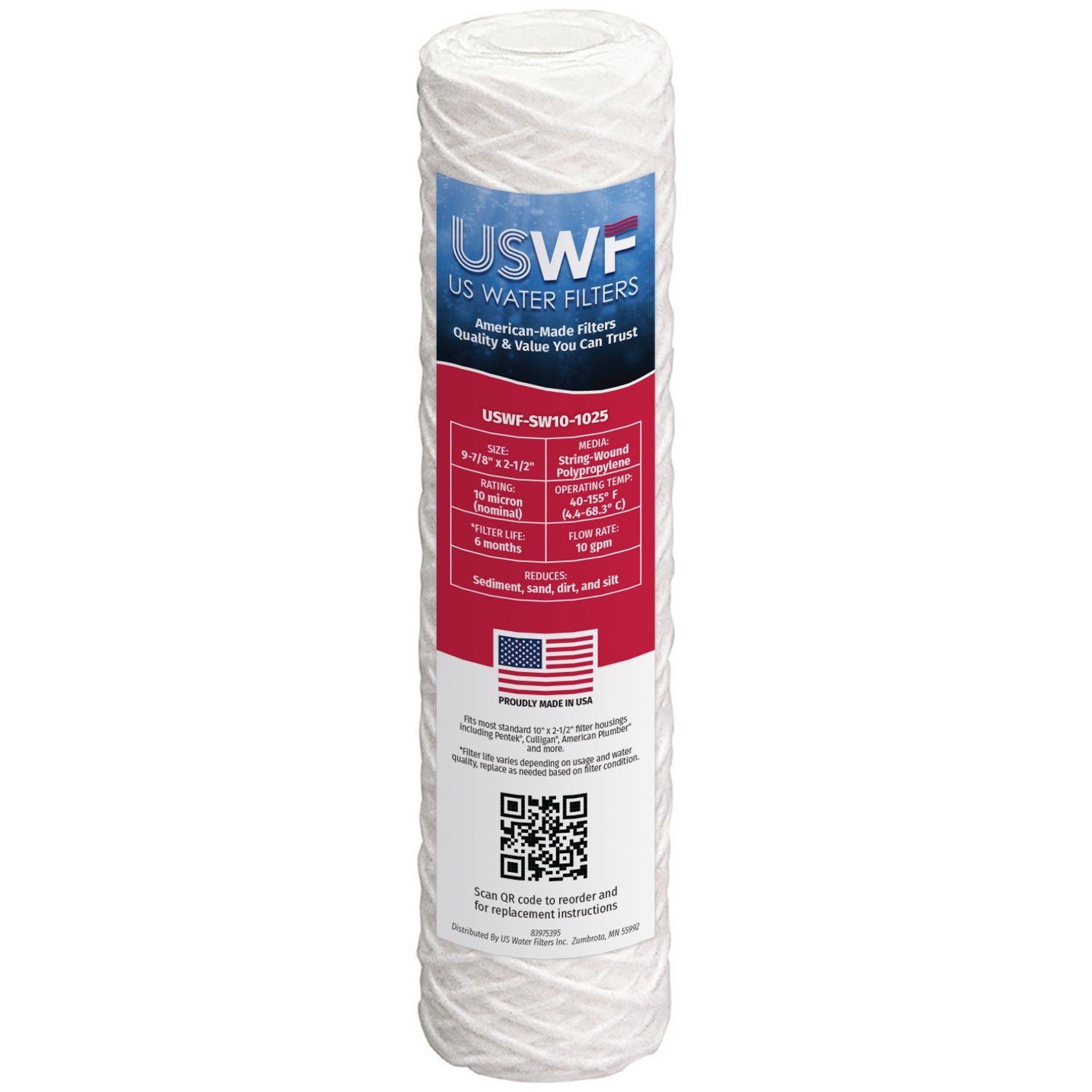 USWF 10 Micron 10"x2.5" String Wound Sediment Filter - DiscountFilterStore.com