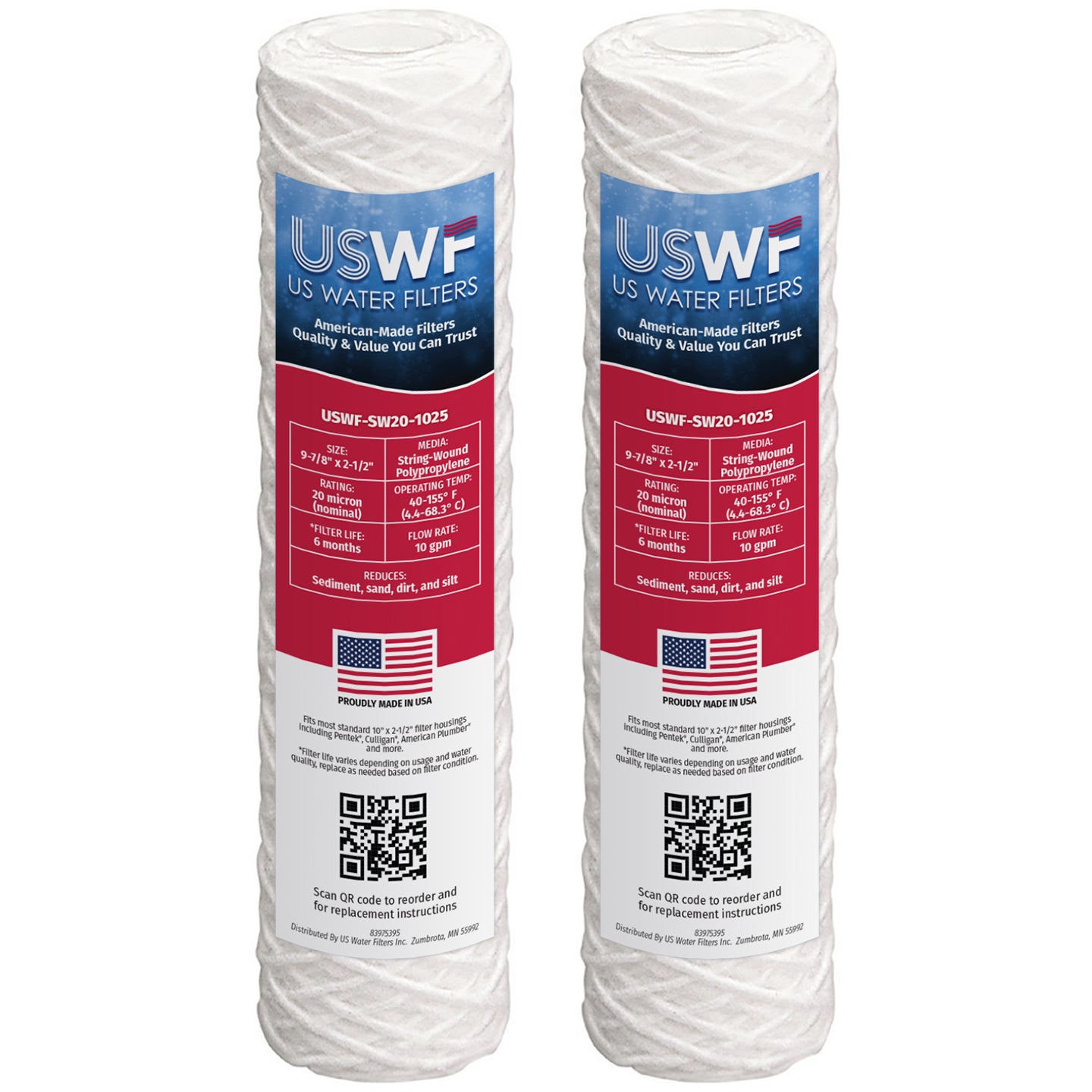 USWF 20 Micron 10"x2.5" String Wound Sediment Filter - DiscountFilterStore.com