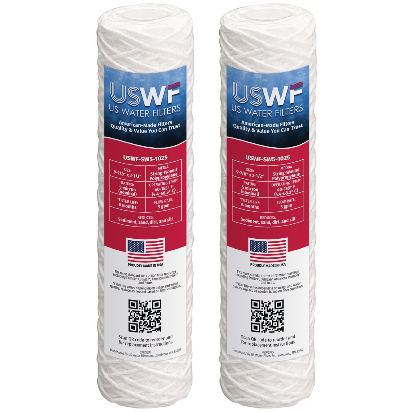 USWF 5 Micron 10"x2.5" String Wound Sediment Filter - DiscountFilterStore.com