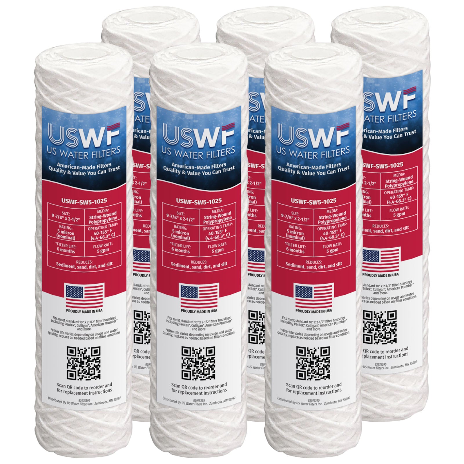 USWF 5 Micron 10"x2.5" String Wound Sediment Filter - DiscountFilterStore.com