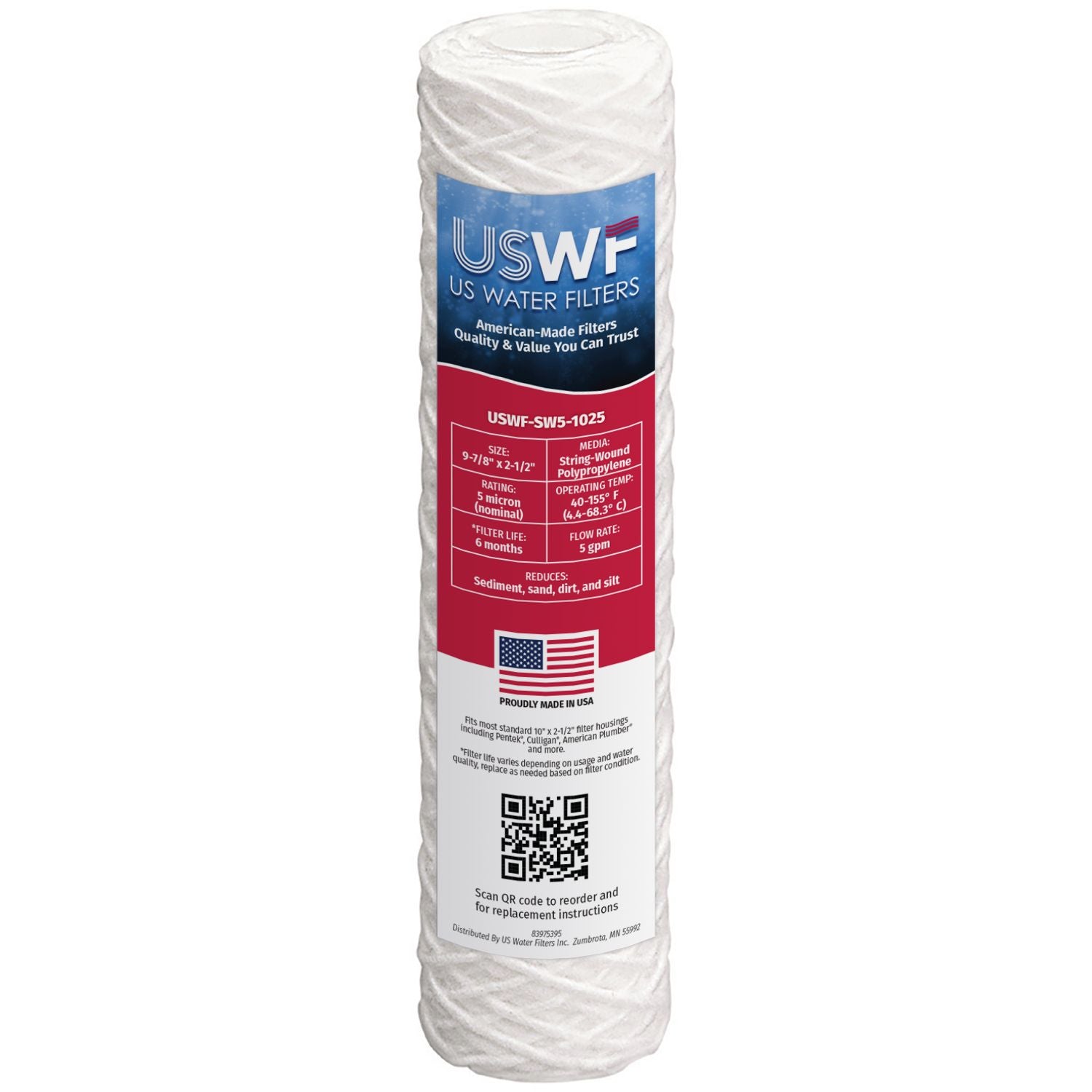 USWF 5 Micron 10"x2.5" String Wound Sediment Filter - DiscountFilterStore.com
