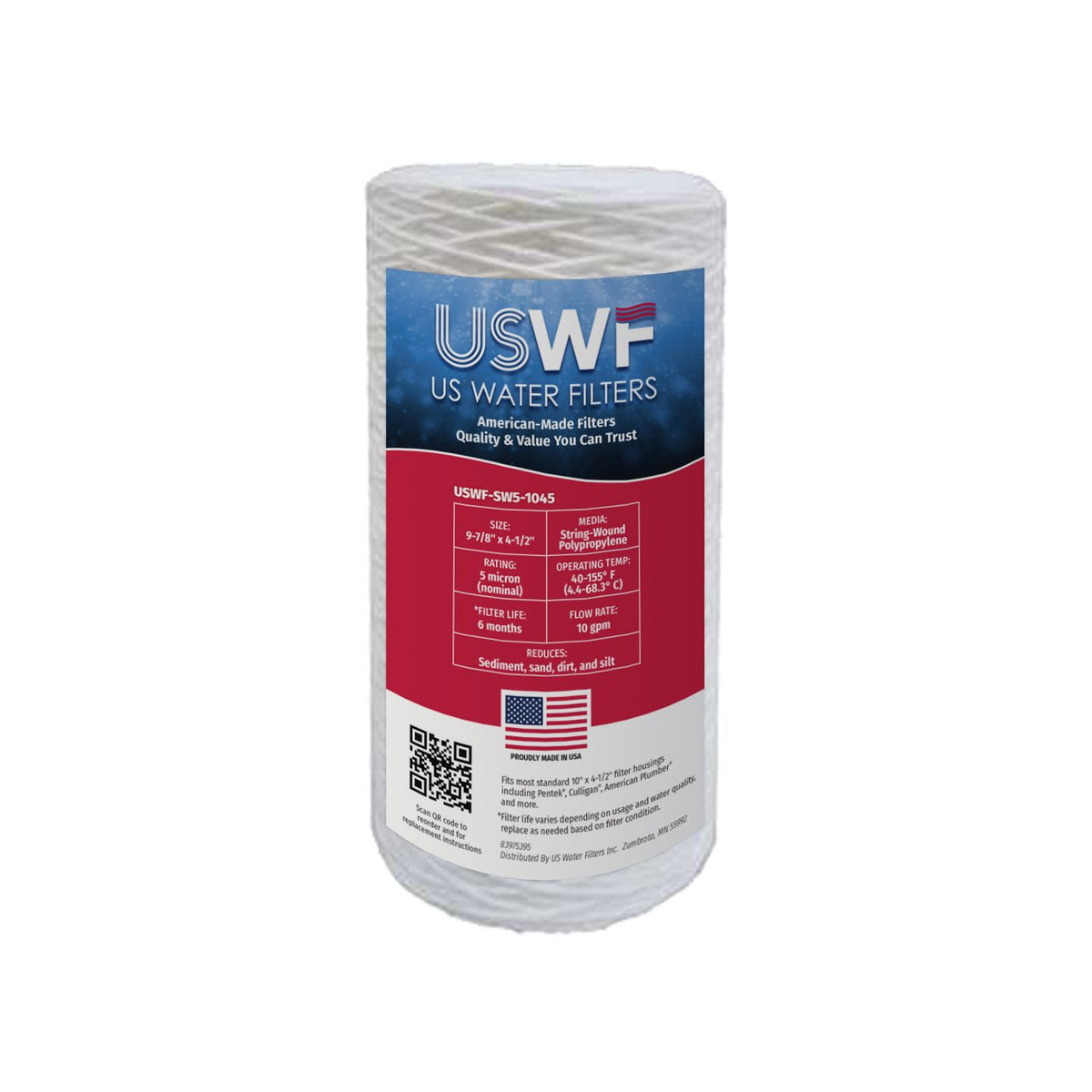USWF 5 Micron 10"x4.5" String Wound Sediment Filter - DiscountFilterStore.com