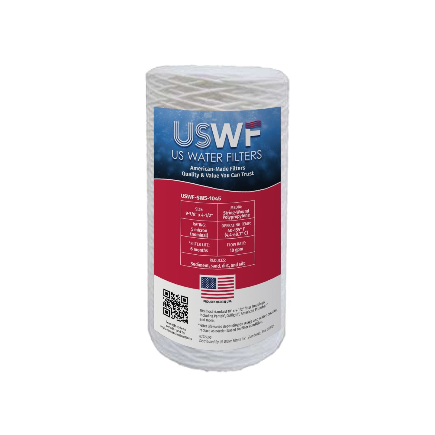 USWF 5 Micron 10"x4.5" String Wound Sediment Filter - DiscountFilterStore.com
