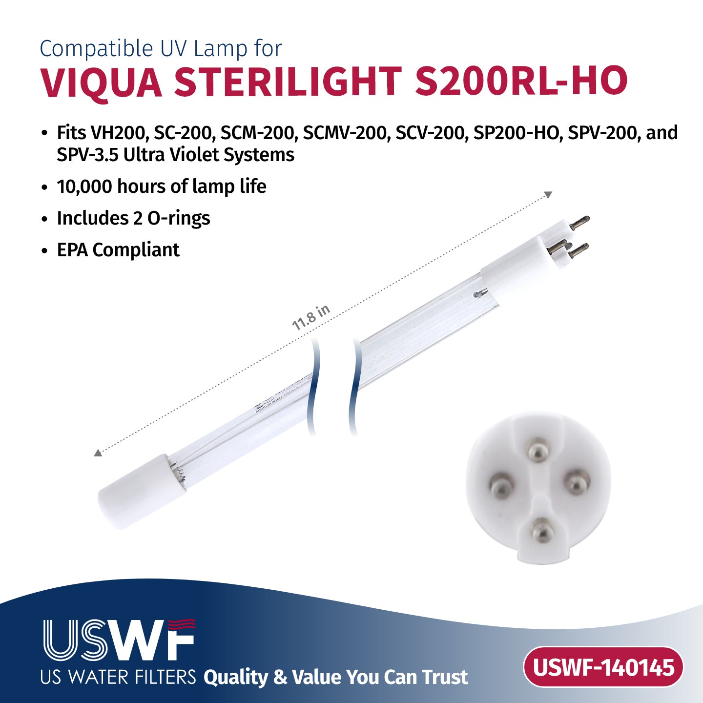 USWF Replacement for VIQUA QL-200 UV Lamp/Sleeve Combo | Fits the VIQUA VH200, VH200-V, VH200-F10, AQ-UV-STD, & PUV-7 Series UV Systems - DiscountFilterStore.com