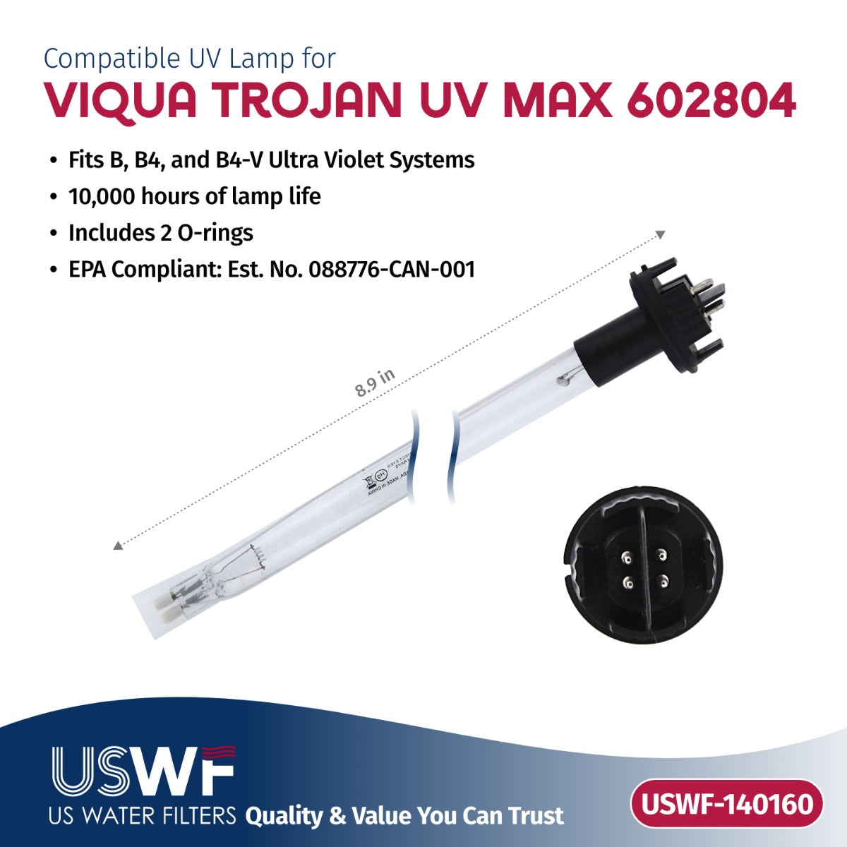 USWF Replacement for 602804 UV Lamp | Fits the VIQUA B/B4/B4-V Series UV Systems - DiscountFilterStore.com