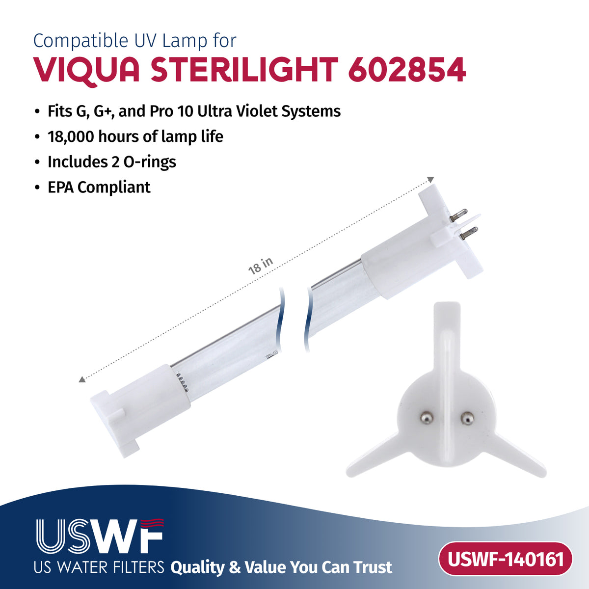 USWF Replacement for 602854 UV Lamp | Fits the VIQUA G/G+, & Pro 10 Series UV Systems - DiscountFilterStore.com