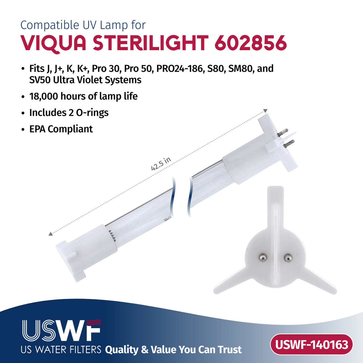 USWF Replacement for 602856 UV Lamp | Fits the VIQUA J/J+/K/K+, Pro 30, Pro 50, S80, SM80, & SV50 Series UV Systems - DiscountFilterStore.com
