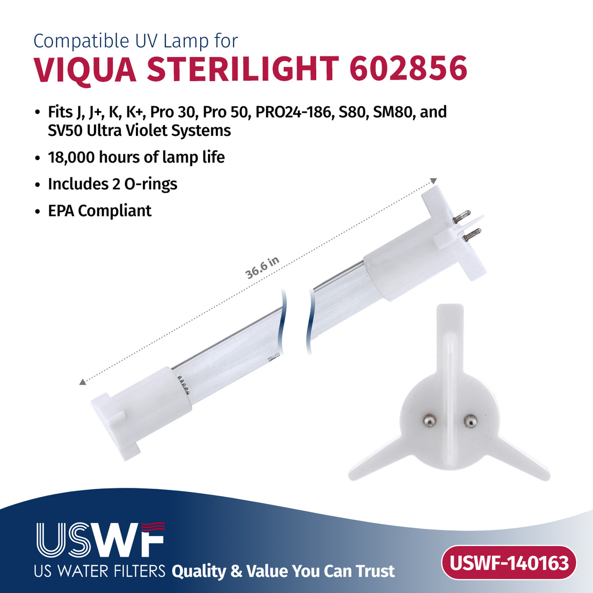 USWF Replacement for VIQUA 602850-103 UV Lamp/Sleeve Combo | Fits the VIQUA J/J+/K/K+, Pro 30, Pro 50, S80, SM80, & SV50 Series UV Systems - DiscountFilterStore.com