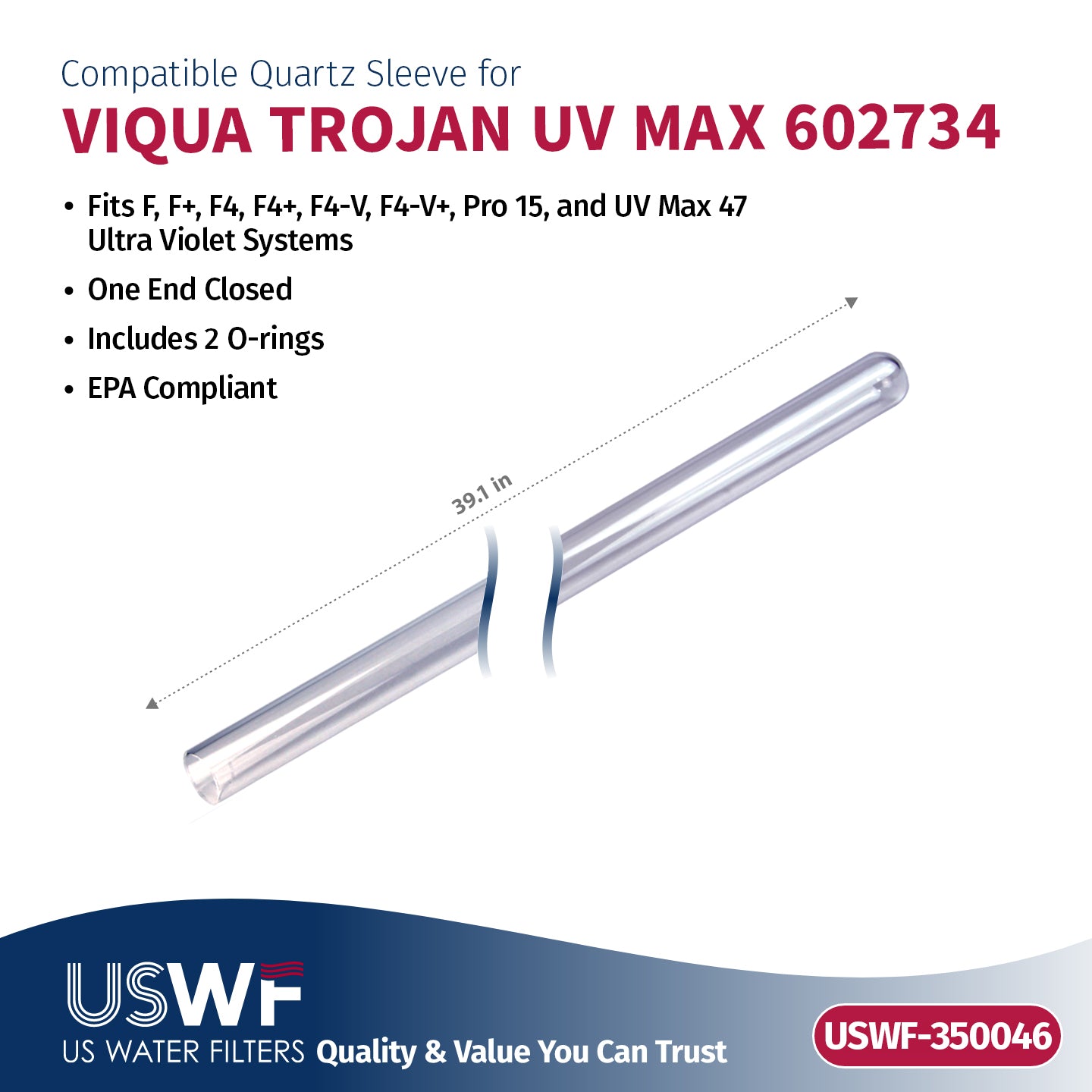 USWF Replacement for VIQUA 602810-104 UV Lamp/Sleeve Combo | Fits the VIQUA F/F+/F4/F4+/F4-V, Pro 15, & UVMax 47 Series UV Systems - DiscountFilterStore.com