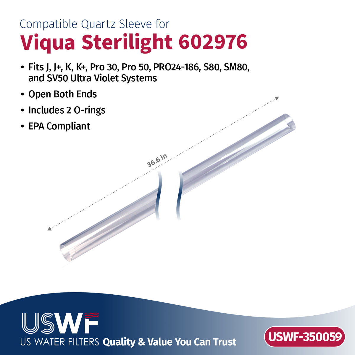 USWF Replacement for VIQUA 602850-103 UV Lamp/Sleeve Combo | Fits the VIQUA J/J+/K/K+, Pro 30, Pro 50, S80, SM80, & SV50 Series UV Systems - DiscountFilterStore.com