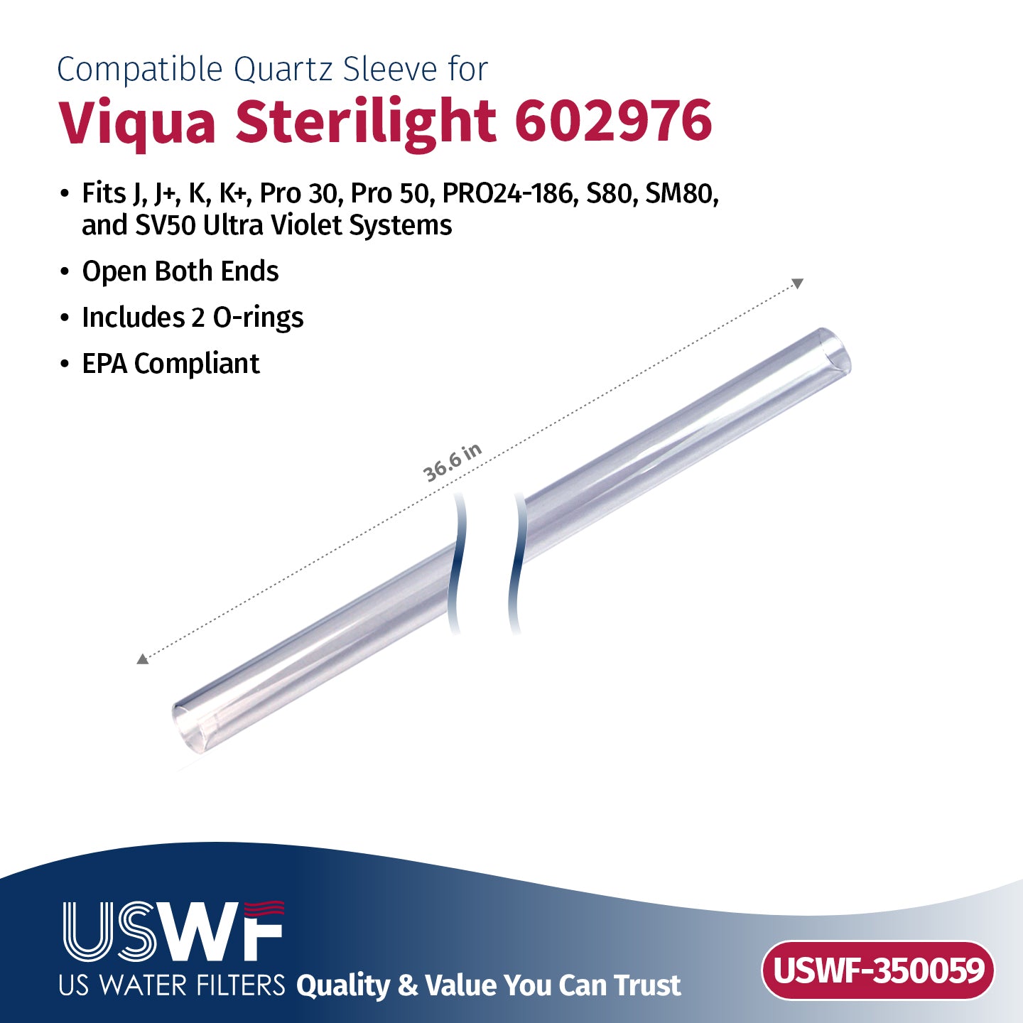 USWF Replacement for VIQUA 602850-103 UV Lamp/Sleeve Combo | Fits the VIQUA J/J+/K/K+, Pro 30, Pro 50, S80, SM80, & SV50 Series UV Systems - DiscountFilterStore.com