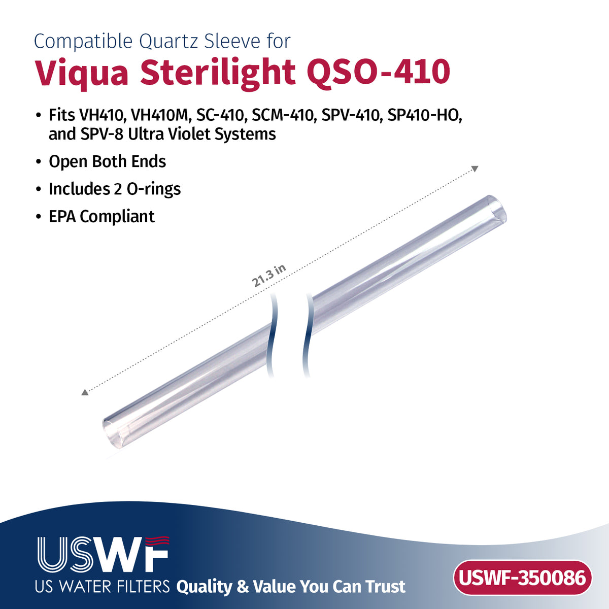 USWF Replacement for VIQUA QL-410 UV Lamp/Sleeve Combo | Fits the VIQUA VH410, VH410M, VH410-V, VH410M-V, VH410-F20, & PUV-14 Series UV Systems - DiscountFilterStore.com