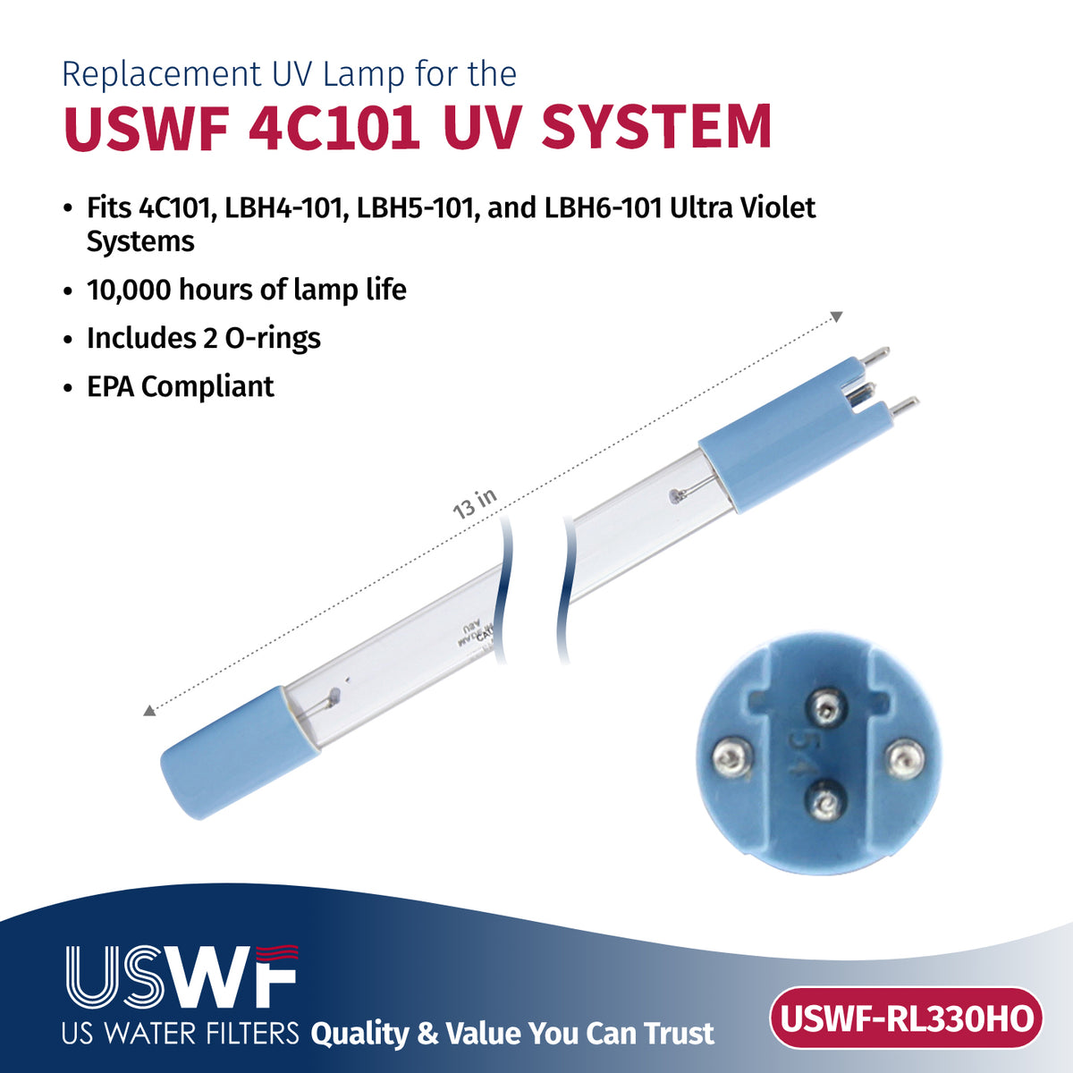 USWF RLQ-330HO UV Lamp/Sleeve Combo |  Fits the USWF 4C101 UV Systems - DiscountFilterStore.com