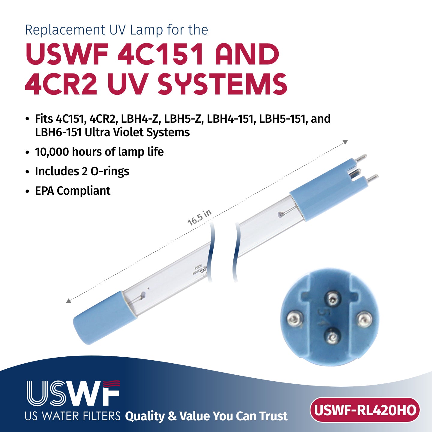 USWF RL420HO Replacement UV Lamp | Fits US Water Filters 4C151/4CR2 Whole House UV Systems - DiscountFilterStore.com