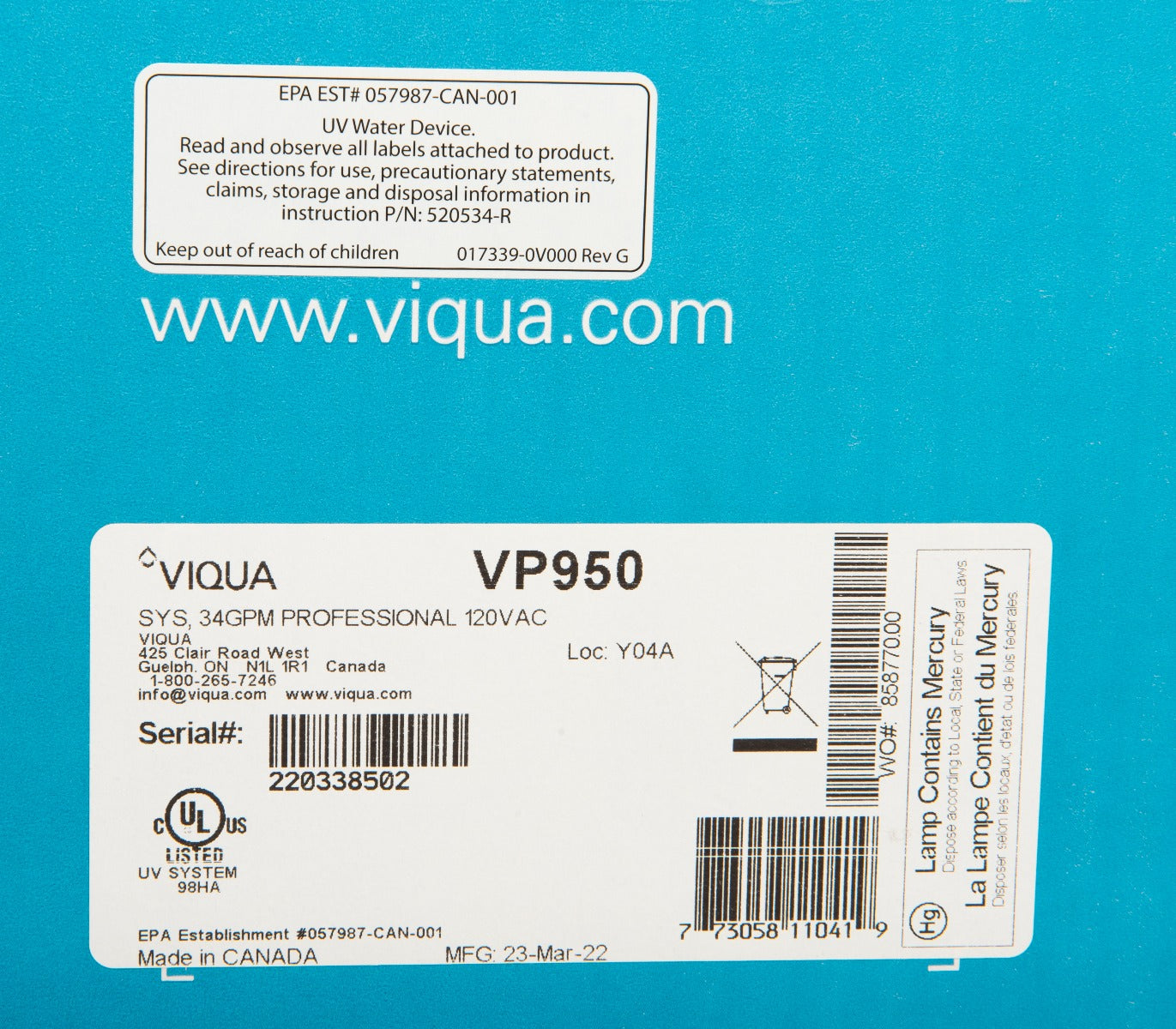 Viqua VP950 UltraViolet Water Disinfection System (34 gpm) - DiscountFilterStore.com